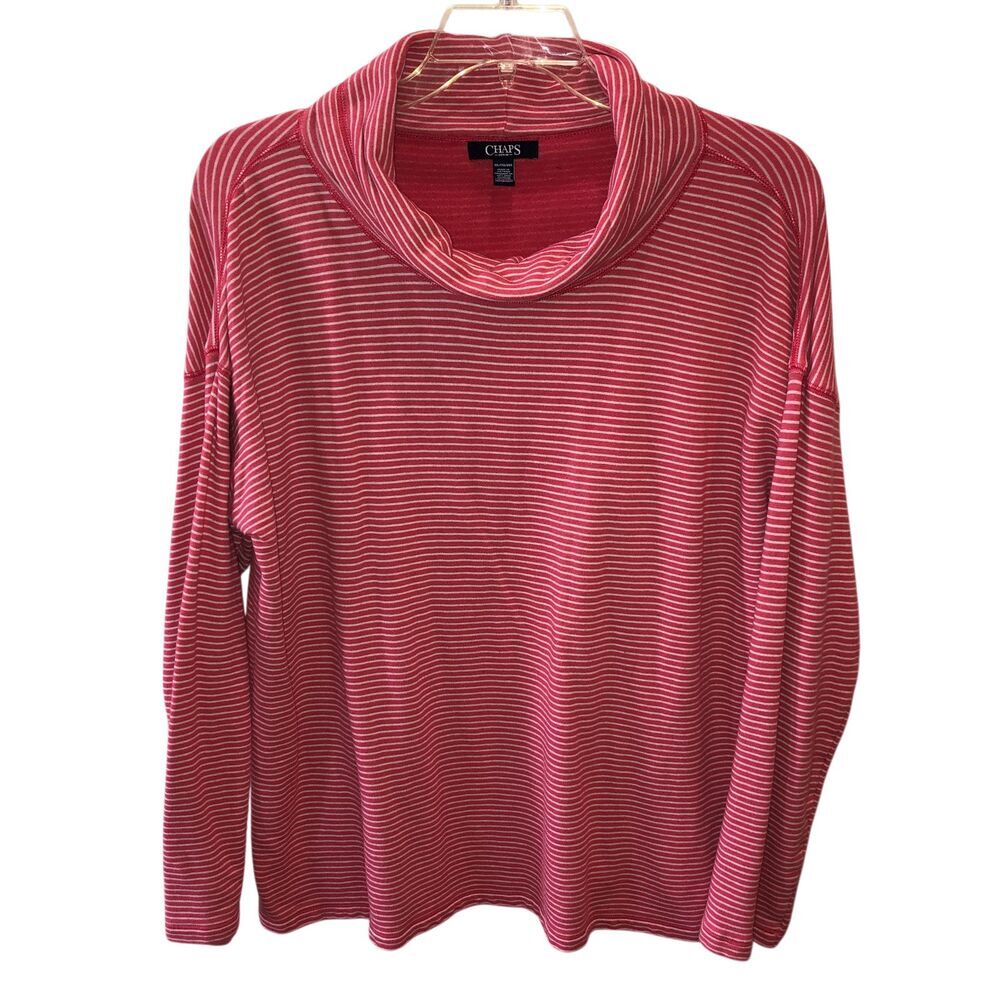 Chaps Womens Size XXL Pink White Striped Cowl Neck Pullover Shirt Top